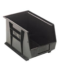 Heavy Duty Stackable Plastic Storage Bins 12 Pack Black open top storage container for garage or workshop organization.