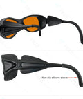 Side view of OD 6 Plus UV and blue light blocking safety glasses for laser light, highlighting non-slip silicone sleeve.