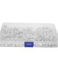 Beefy Aluminum Rivet Nut Kit M3 To M8 Threaded Inserts in clear storage case with blue latch