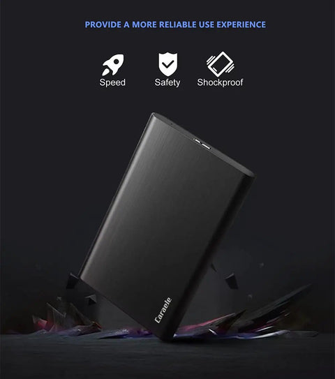 Ultra Slim 500GB Portable External Hard Drive USB 3.0 High Speed Data Transfer, shockproof black design, no external power required.