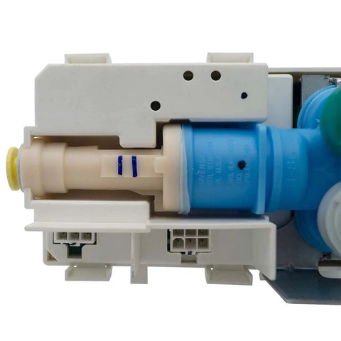 Close-up of blue dual solenoid coils on Model Specific Refrigerator Water Inlet Valve Replacement For Your Fridge WPW10159839 AP6015949