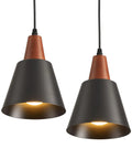 Top Tier Black Pendant Lights Set Of Two Slick Wooden Dome Fixtures For Kitchen Island Or Rustic Barn, hanging ceiling lamps.