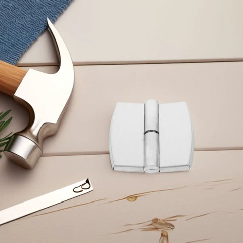 Detachable Self-Closing Stainless Steel Beefy Heavy Duty Door Hinge For Public Restrooms, Spring Loaded, silver finish on table