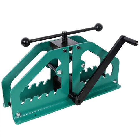 Kickstart Your Metal Fabrication Projects With This Heavy Duty Manual Tube Roller Bender, ergonomic crank handle, green finish, sturdy carbon steel body.