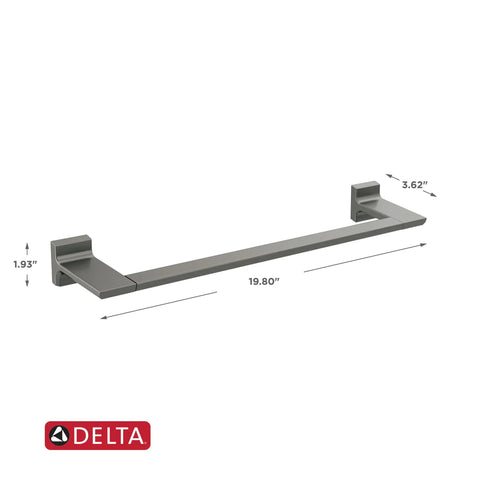 Pivotal 18 Inch Wall Mounted Towel Bar in Black Stainless with Moody Deep Finish, durable zinc construction, dimensions shown