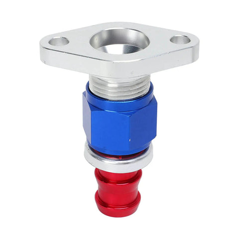 Heavy Duty Turbo Oil Drain Flange Kit Made From High Strength Steel For T3 T4 GT Series With Gasket And Screws To Stop Ooil Leaks And Boost Engine Performance For Your Car blue and red fitting