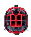 Top view of Chev 14 Way Cart Bag For Golf Lightweight And Sleek 14 Divider Top Navy White Red Side Access Handles Ring And Glove Patch