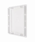 Top Shelf Eight By Ten Inch White Abs Plastic Plumbing Access Panel With Smooth One Hundred Eighty Degree Swivel Lid displayed.