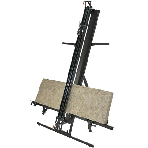 Pro Grade Heavy Duty Insulation Cutting Station Featuring Adjustable Support Arms And 0 To 45 Degree Pivot Guides with foam boards.