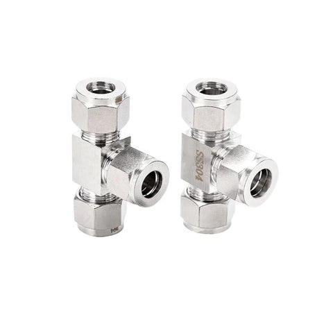 Pysrych 304 stainless steel compression tee, 3/8 in OD, 3-way tube fitting, pack of 2