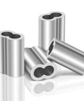 Heavy Duty Aluminum Crimping Loop Sleeve For Wire Rope And Cable Ends One Quarter Inch Six Millimeter Ferrules Crimp Sleeves For Cable Line Ends Durable Marine Outdoor Gear 50 Pack, silver double-barrel ferrules