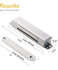 Beefy Heavy Duty Magnetic Door Catch 90lb Hold with Tough Stainless Steel Magnets shown with dimensions for cabinets