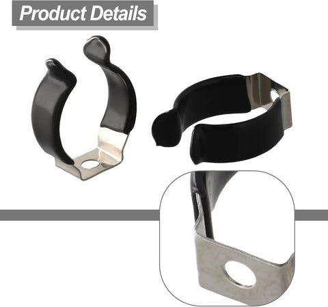 Close-up of Heavy Duty Spring Clips For Tool Storage Narrow Base Pipe Clamps For Brooms Brushes Rakes And More 20mm To 30mm Quick Grip
