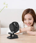 Clip On 5 Inch Fan With Aroma Function, AA Battery Operated Or USB Powered, 4 speed portable desk fan on a table