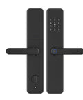 Keyless Entry Smart Lock With Slick Touchscreen Handle And Fingerprint Door Lock Electronic Deadbolt For Front Doors No Sweat Modern Secure Access, top view of black aluminum alloy finish.