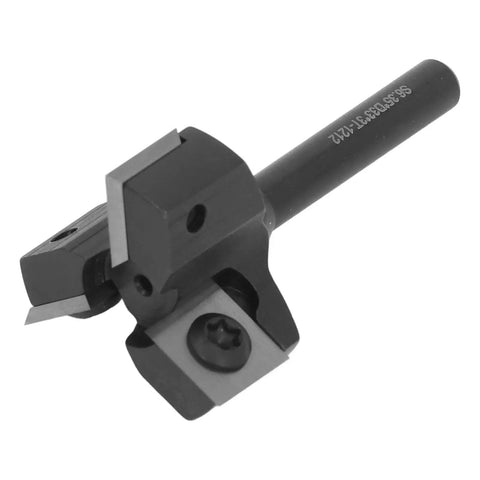Premium 1/4 Inch Shank Router Bit With Anti Backlash Design And Three Carbide Inserts For Smooth CNC Woodworking, close-up view.