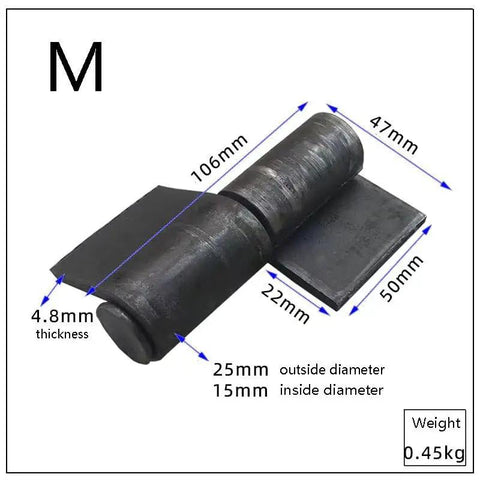 Heavy Duty Weld On Hinges 4 Pack Rock Solid Steel Hinges with Removable Pin, 106mm length, carbon steel, thick design.