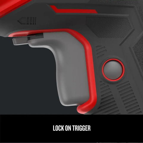 Lock-on trigger detail of Beast Of A Half Inch Hammer Drill With A Seven Amp Motor Delivers Up To 3,100 RPM And 52,700 BPM, Keyed Chuck