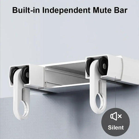 Heavy Duty Aluminum Sliding Barn Door Track System Built For Smooth Ceiling Mount Setups Featuring Silent Bypass Rollers That Glide Like Butter close-up of silent bypass roller and mute bar design