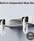 Heavy Duty Ceiling Mount Double Track Sliding Barn Door Hardware Kit featuring adjustable white aluminum rails and rollers with silent mute bar.