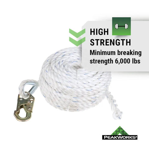 Vertical Lifeline System With Five Eighth Inch Polysteel Rope And Snap Hook, High Strength 6000 lbs