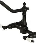Heritage 8 Inch Center Kitchen Bridge Faucet in Matte Black with 9 7 16 Inch Spout Reach, Wall Mount, 2-Hole Installation, 1.8 GPM