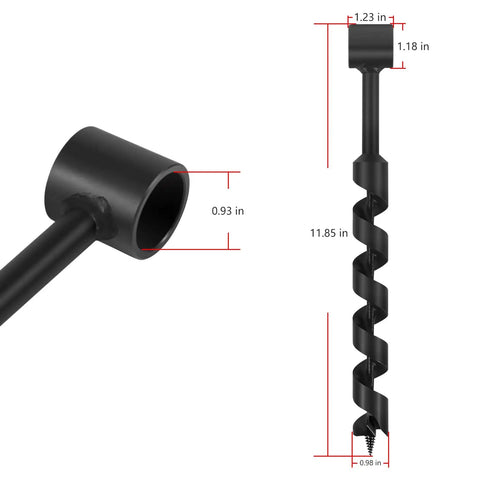 Hand Powered Wood Auger Drill Bit 1 Inch By 12 Inch With Wrench For DIY Bushcraft Camping Survival Gear side and dimensions