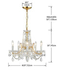 Modern Crystal Chandelier Light Fixture With Six Lights, Raindrop Pendant Crystals In Maria Theresa Brass Finish, D20 X H18 Inches