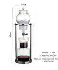 Premium Cold Brew Drip Tower With Adjustable Flow Control Borosilicate Glass Carafe And Heavy Duty Stainless Steel 600Ml view with measurements