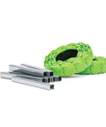 Top Shelf 3 8 Inch Plastic Cap Staples For Housewrap Roofing And Insulation Installations Featuring Bombproof Retention And Premium Weather Proofing Build 2016 Pack with green tops and metal staples.