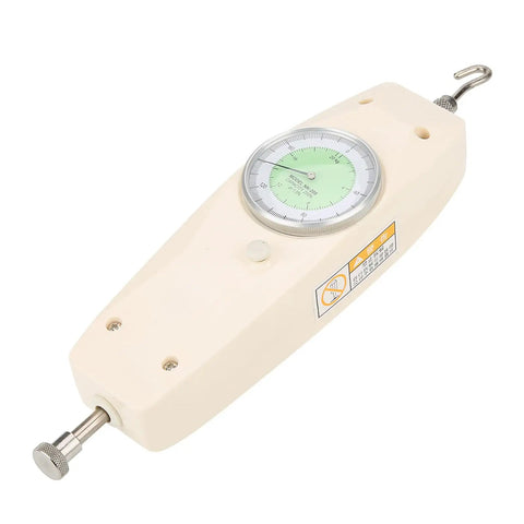 200N Handheld Analog Dynamometer Force Tester With Dial Gauge For Electronics, Hardware, And Auto Parts, Push Pull Gauge Meter, Bench Mount Ready, Portable Force Gauge For Precise Push And Pull Measurements, cream body with hooks