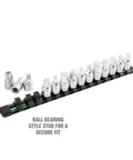 Drain Plug Socket Set For Oil Changes And Vehicle Maintenance Pro Includes Hex And Square Metric Sockets displayed on rail