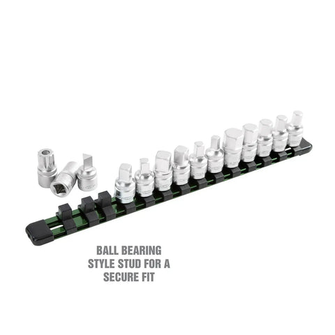 Drain Plug Socket Set For Oil Changes And Vehicle Maintenance Pro Includes Hex And Square Metric Sockets displayed on rail