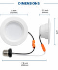 Dimensions of 12 Pack 4 Inch Retrofit LED Recessed Lighting with E26 Adaptor, showing size and connection details.