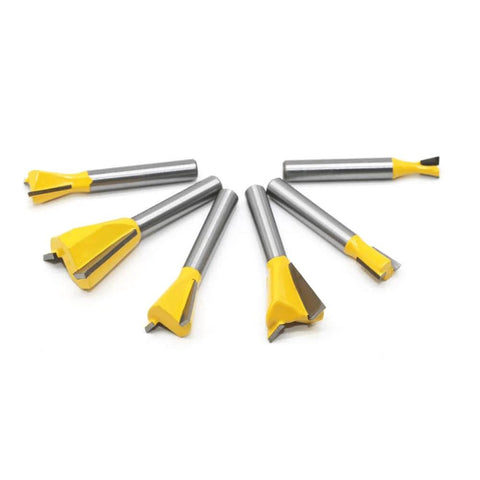 Image of Six Size Dovetail Router Bit Set With 1/4 Inch Shank For Cabinets And Drawers, Tungsten Carbide Blades And Durable Alloy Steel Body