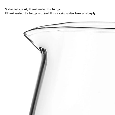V shaped spout of Top Shelf Pour Over Coffee Dripper Stand, clear glass for fluent water discharge without floor drain.