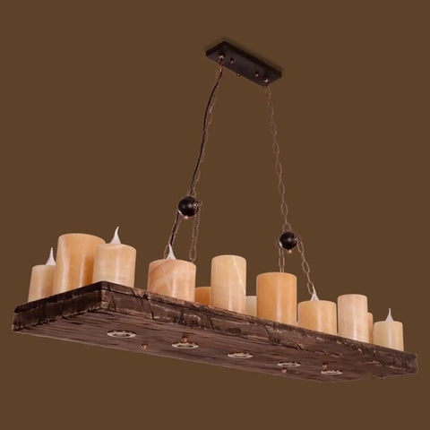 Killer Industrial Pendant Light Wrought Iron Wood Chandelier Hanging Ceiling Lamp with candles, 118x40 cm, for home decor.
