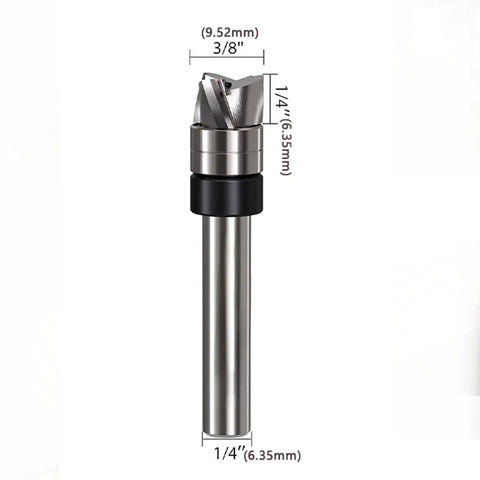 Top Pick Spiral Flush Trim Router Bit 1/4 Shank For Smooth Templates Plus 3/8 Cut Depth And 1/4 Length with measurement details.