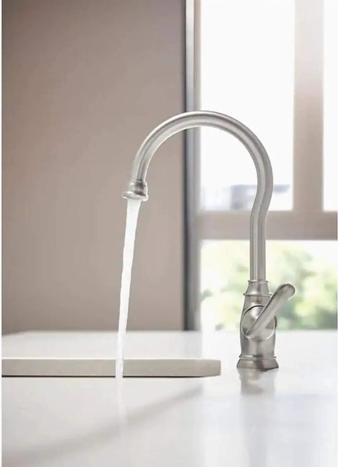 High Arc Kitchen Faucet With Soap Dispenser From Anabelle Collection In Spot Resist Stainless Finish With water stream