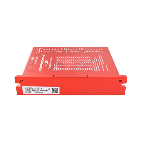 Red metal closed-loop stepper driver CL57Y, side view with model label