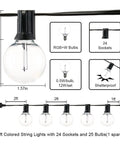48Ft Outdoor String Lights With Warm White And RGB 2 In 1 Bulbs Remote Dimmer Shatterproof Bulbs for patio deck garden parties