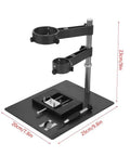 2 In 1 Hot Air Rework Stand With 65mm And 40mm Clamp, PCB Board Holder, metal base, showing size dimensions and adjustable clamps
