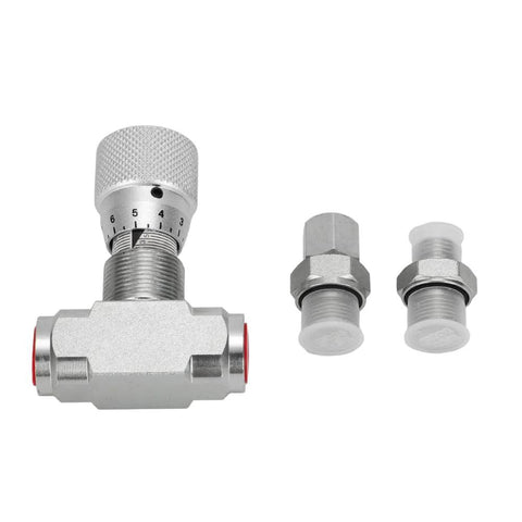 AUTOVIC STB-G3/8 hydraulic flow control valve with knurled dial, 3/8 in ports, silver metal body