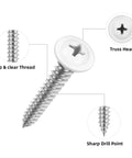 Heavy Duty White Truss Head Wood Screws 120 Piece Pack With Phillips Drive And Included Screwdriver Tool with deep threads and sharp drill point.