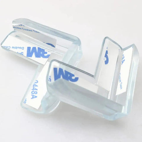 Heavy Duty Crystal Clear Corner Guards For Furniture Bed And Desk 12 Pack L Shaped Adhesive Bumpers on white background.