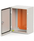 Open Beefy Steel Enclosure Box 16 X 12 X 8 Inches IP66 Waterproof Dustproof Electrical Junction Cabinet showing orange interior
