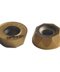 Two gold carbide round milling inserts (RPMT1204-M-C DP5320) for SRDPN/SRAPR/EMR 6R boring bar holders