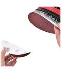 Premium 125mm Hook And Loop Sanding Discs Fit Orbital Sanders Perfectly showing 120 grit sanding disc being attached.