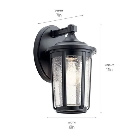 Fairfield 11 Inch Outdoor Wall Light 1 Light Black Finish With Clear Seeded Glass Downward Lighting for Porch