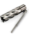 Two pieces: Oscarbide 13/16-in annular cutter and Weldon shank with pilot pin for magnetic drill press.